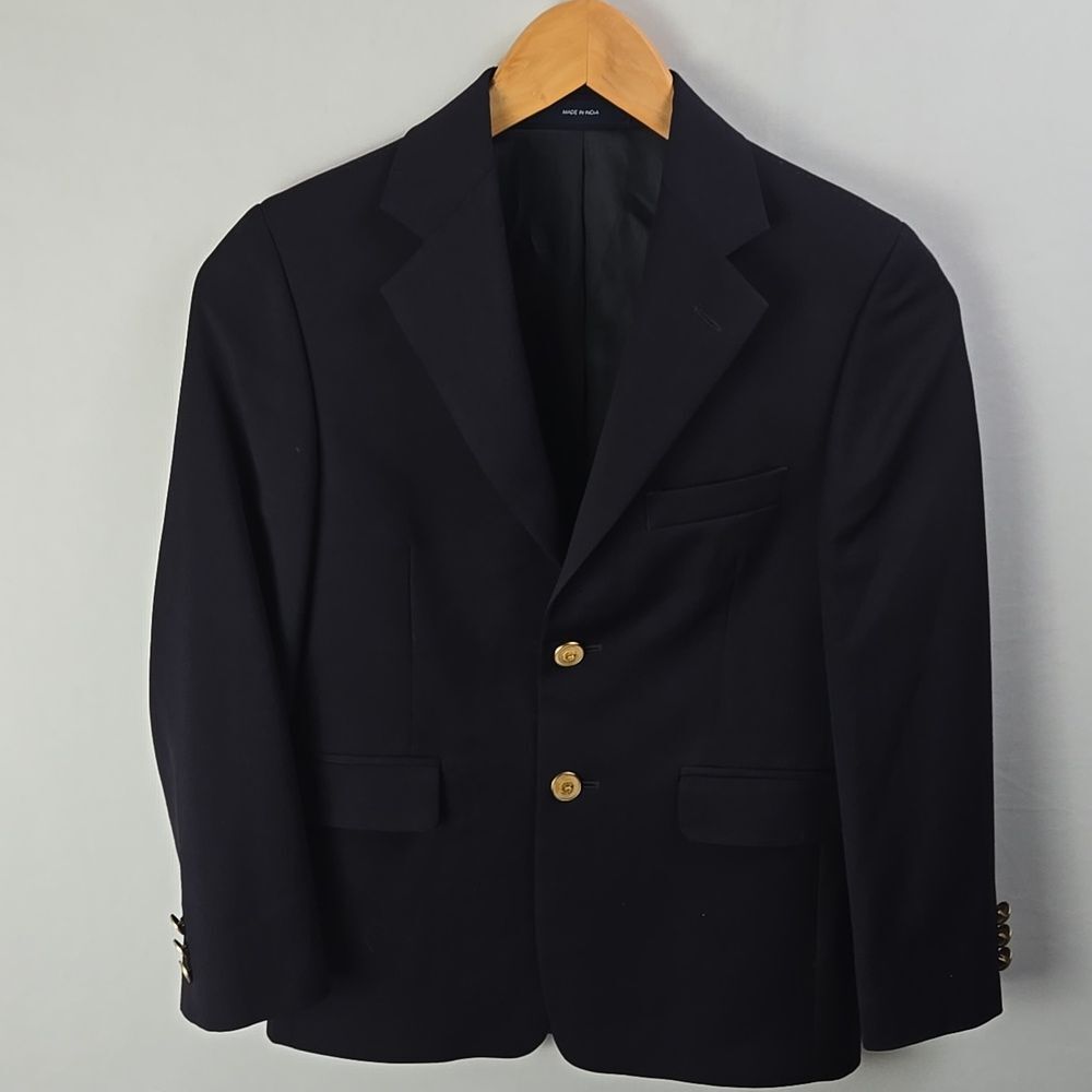 Lord & Taylor Boys Navy 2 Button Blazer Jacket with Gold Buttons Sz 10R Preppy